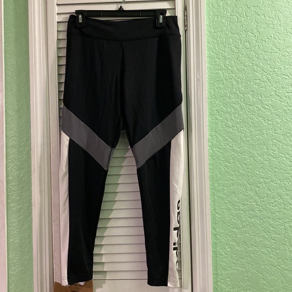 Adidas Women’s Aeroready Black White Gray Colorblock Logo Leggings M - Picture 4 of 10